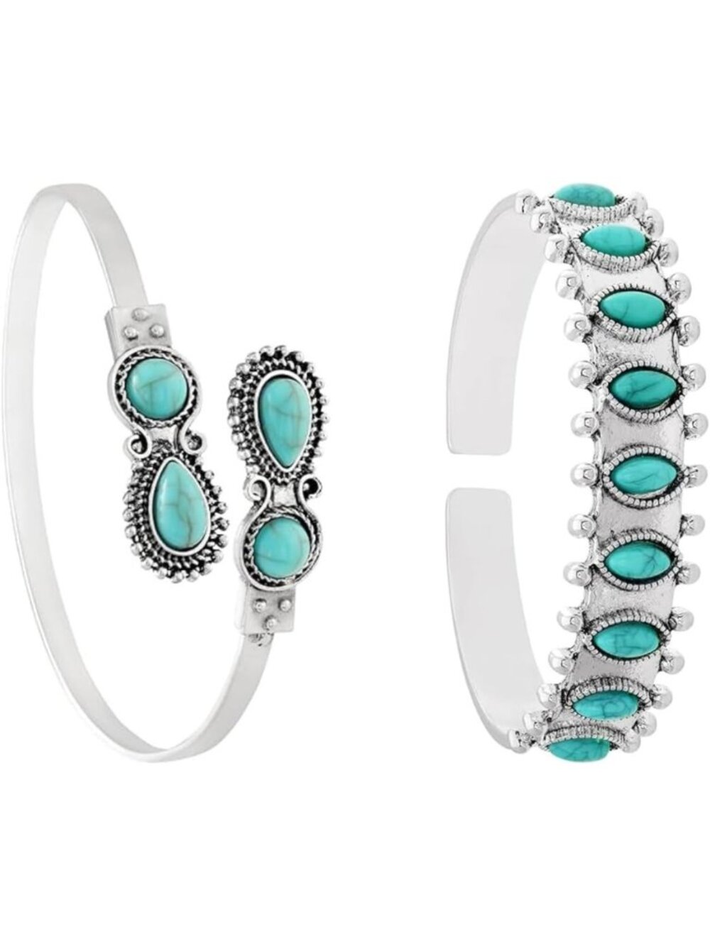 Turquoise & Silver-Overlay Cuff Bangles for Women - Pear & Oval Shape Jewelry